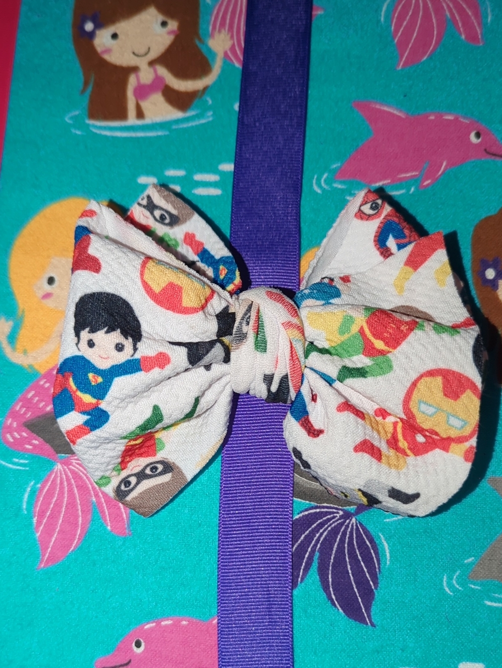 Superhero Print Hair Bow Headband - Purple